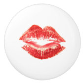 Rote Lippenstiftlippen für Make-up u. Kosmetikfach Keramikknauf (Vorderseite)