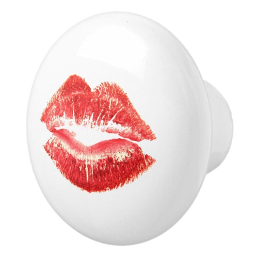 Rote Lippenstiftlippen für Make-up u. Kosmetikfach Keramikknauf (Rechts)