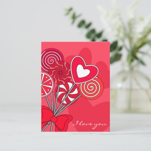 Rote Lollipop-Postkarte Postkarte (Stehend Vorderseite)