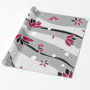 Rote Lotus-Blume auf grauen Streifen Geschenkpapier