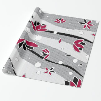 Rote Lotus-Blume auf grauen Streifen Geschenkpapier
