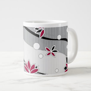 Rote Lotus-Blume auf grauen Streifen Jumbo-Tasse