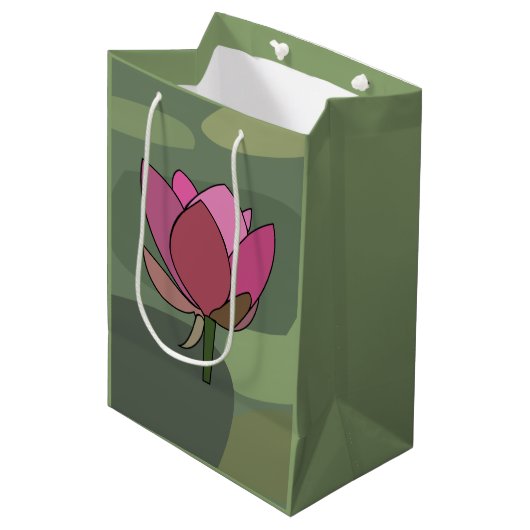 Rote Lotusblume Mittlere Geschenktüte (Vorderseite Schrägansicht)