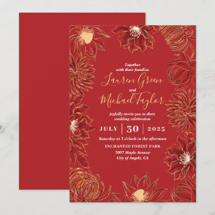 Rote Lotusblume Orientalische Blumenhochzeit Einladung