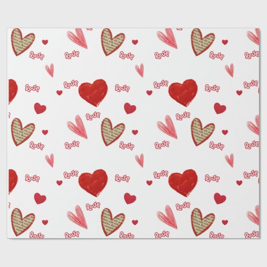 Rote Love Hearts Geschenkpapier (Flach)
