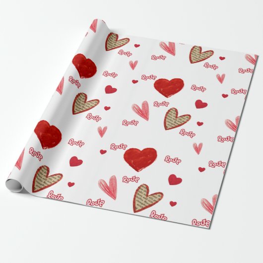 Rote Love Hearts Geschenkpapier (Ungerollt)