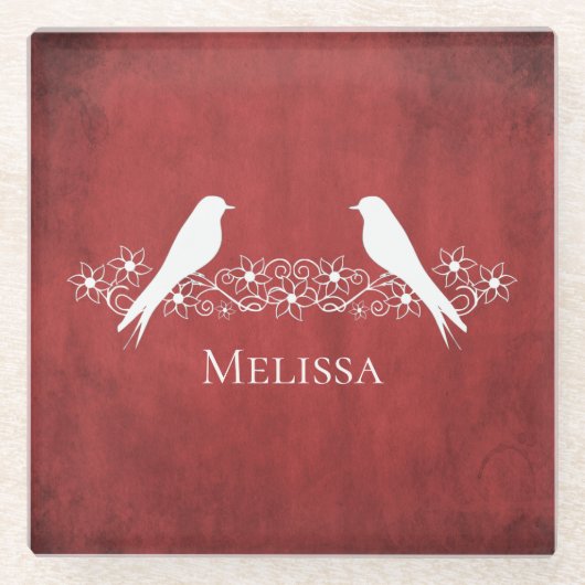 Rote Lovebirds Blumenrinde Untersetzer (Vorderseite)