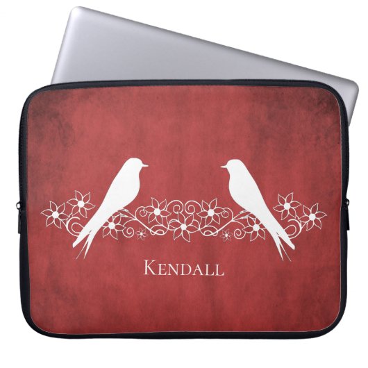 Rote Lovebirts Blumenstraube Laptopschutzhülle (Vorderseite)