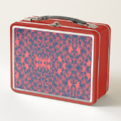 Rote Lunchbox mit einem geometrischen Blau und Ros (Vorderseite)