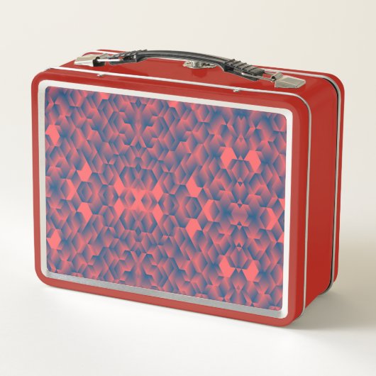 Rote Lunchbox mit einem geometrischen Blau und Ros (Rückseite)