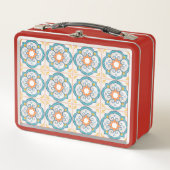 Rote Lunchbox mit einem vintage Blumenfliesen-Must (Vorderseite)