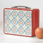 Rote Lunchbox mit einem vintage Blumenfliesen-Must (Beispiel)