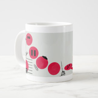 Rote, lustige Brechpunkte auf einer Tasse