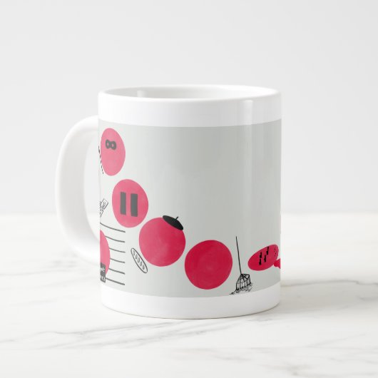 Rote, lustige Brechpunkte auf einer Tasse  (Vorderseite Links)
