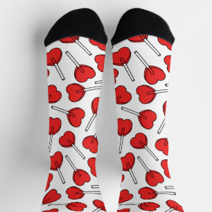 Rote Lutscher, Herz-Lutscher, Lutscher-Muster Socken