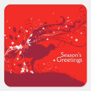 Rote Lyrebirdquadrat-Weihnachtsaufkleber Quadratischer Aufkleber