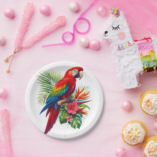 Rote Maca tropische Blüte Pappteller (Party)