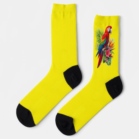 Rote Maca tropische Blüte Socken (Linkes Detail)