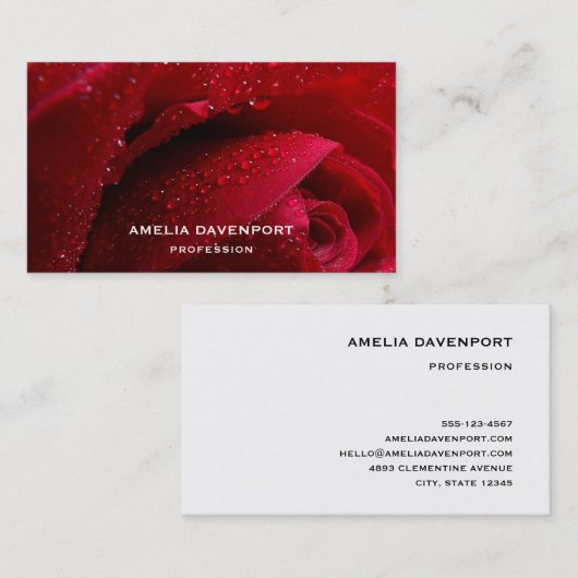 Rote Macro-Rose mit Wassertropfen Visitenkarte (Vorne/Hinten)