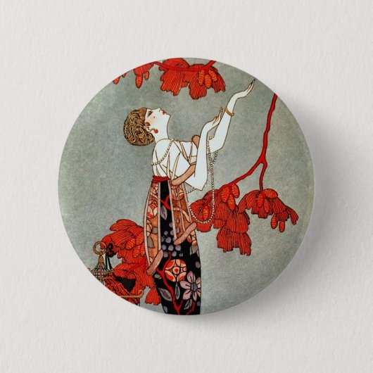 Rote Madame Art Deco Design Button (Vorderseite)