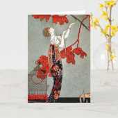 Rote Madame Art Deco Design Karte (Gelbe Blume)