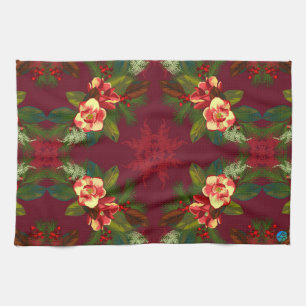 Rote Magnolien Floral Druckküche Handtuch