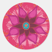 Rote Mandala Blume Art Round Sticker, glänzend