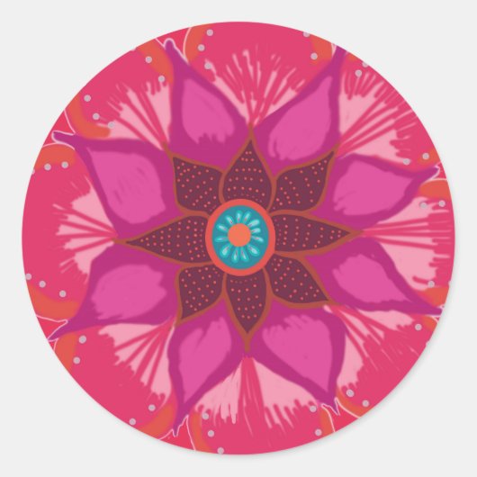 Rote Mandala Blume Art Round Sticker, glänzend Runder Aufkleber (Vorderseite)