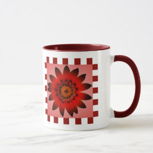 Rote Margeriten-Blume, Streifenmuster - Tasse