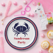 Rote Marinekrabbe (Nautic Monogram) Pappteller (Party)