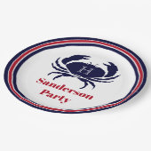 Rote Marinekrabbe (Nautic Monogram) Pappteller (Schrägansicht)