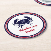 Rote Marinekrabbe (Nautic Monogram) Runder Pappuntersetzer (Angewinkelt)