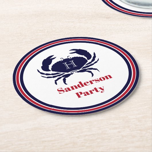 Rote Marinekrabbe (Nautic Monogram) Runder Pappuntersetzer (Angewinkelt)