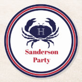 Rote Marinekrabbe (Nautic Monogram) Runder Pappuntersetzer (Vorderseite)