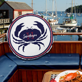 Rote Marinekrabbe (Nautic Monogram) Rundes Kissen