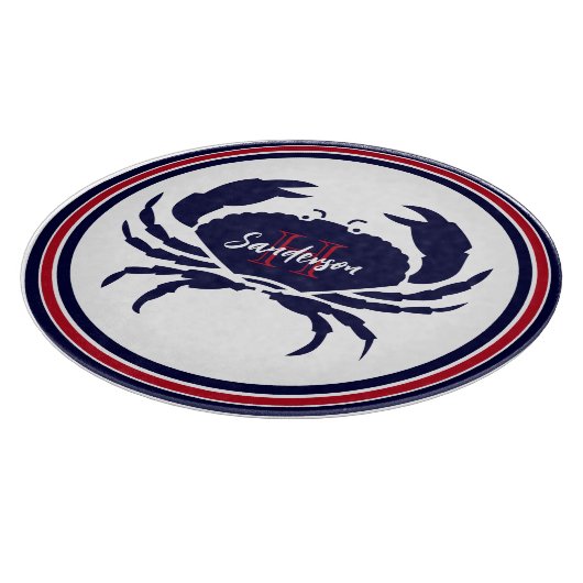 Rote Marinekrabbe (Nautic Monogram) Schneidebrett (Ecke)