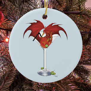 Rote Martini-Drache Cocktail-Fantasie-Illustration Keramik Ornament