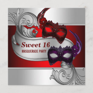 Rote Masken Sweet 16 Maskenball-Party Einladung