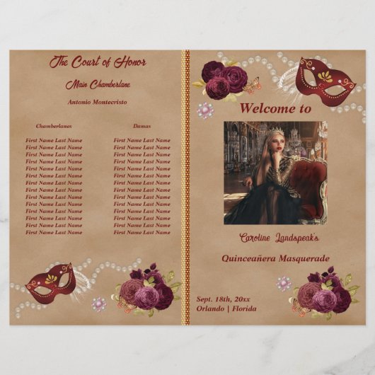 Rote Maskenmaske im Party Quinceañera (Vorderseite)