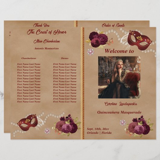 Rote Maskenmaske im Party Quinceañera (Vorne/Hinten)