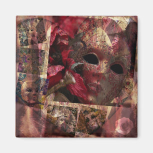 Rote Maskerade Maske Quadrat Magnet