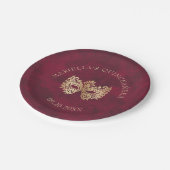 Rote Masquerade Maske Elegante Quinceanera Pappteller (Schrägansicht)