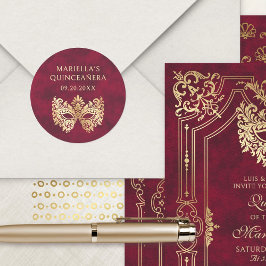 Rote Masquerade Maske Elegante Quinceanera Runder Aufkleber