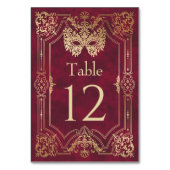 Rote Masquerade Maske Elegante Quinceanera Tischnummer (Rückseite)