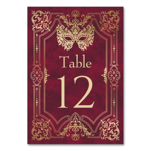 Rote Masquerade Maske Elegante Quinceanera Tischnummer (Rückseite)