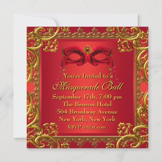 Rote Masquerade Rote Masquerade Party Einladung (Rückseite)