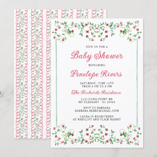 Rote Meadow-Blumen-Grandmillennial-Baby-Party Einladung