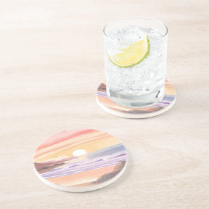 Röte Meer Sonnenuntergang   Strand Aquarellmalerei Getränkeuntersetzer