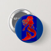 rote Meerjungfrau auf Blau Button (Vorne & Hinten)