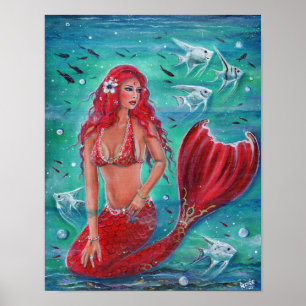 Rote Meerjungfrau "Vivian" tropische Fischfantasie Poster